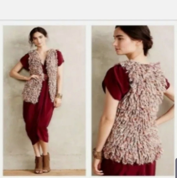 Anthropologie Hand knit vest by Dollie Boho 60's brown cream green size xs/s - Picture 10 of 10